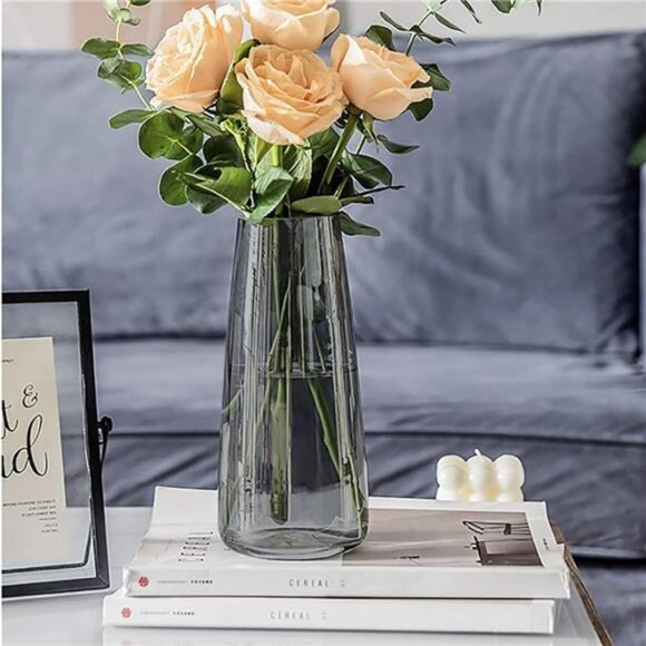 NEW West Elm XL Black Smoke Boho Clear Crystal Glass Cylinder Flower Vase Decor - Picture 5 of 10